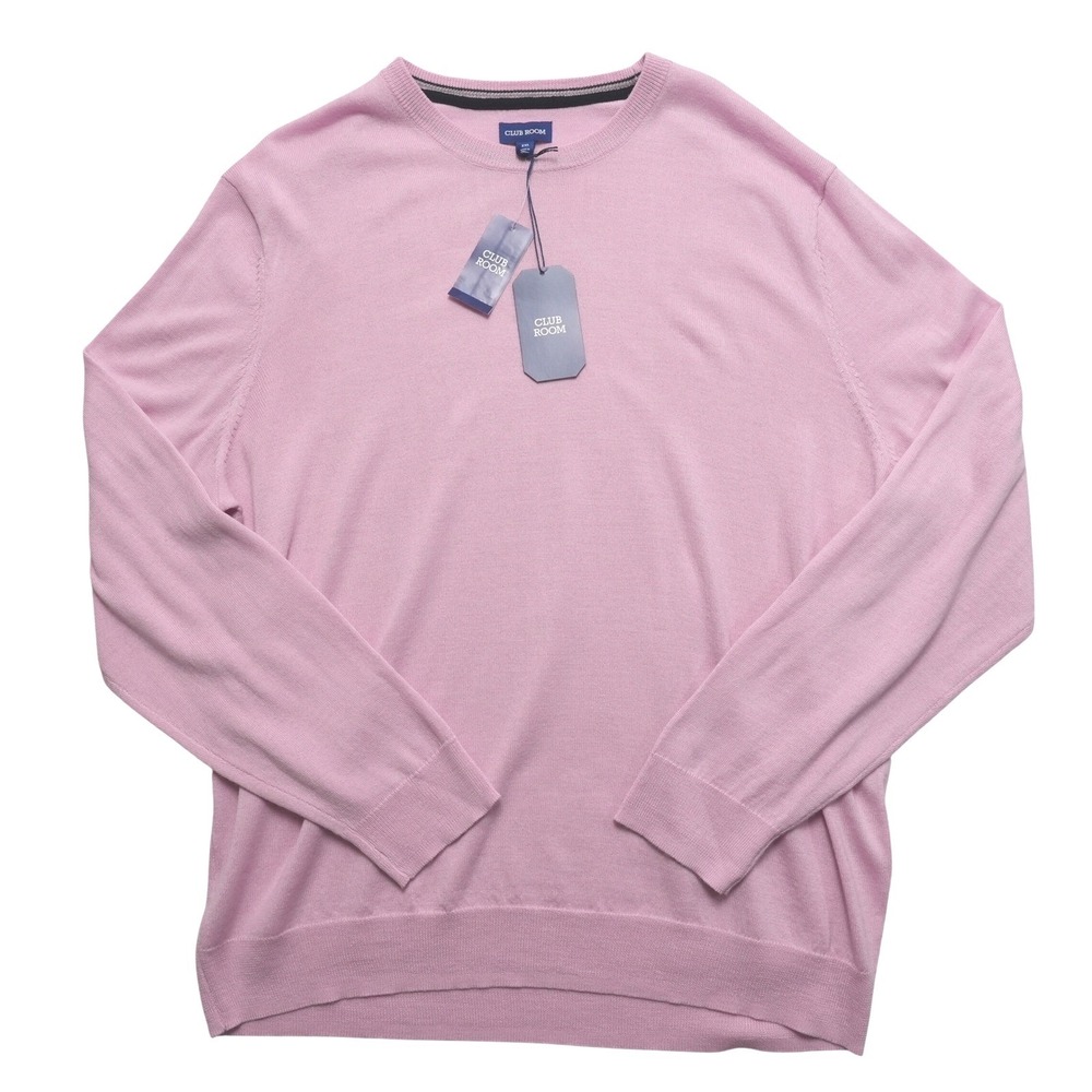 Club Room Mens XXL Merino Wool Sweater Pink Crewneck Lightweight Pullover